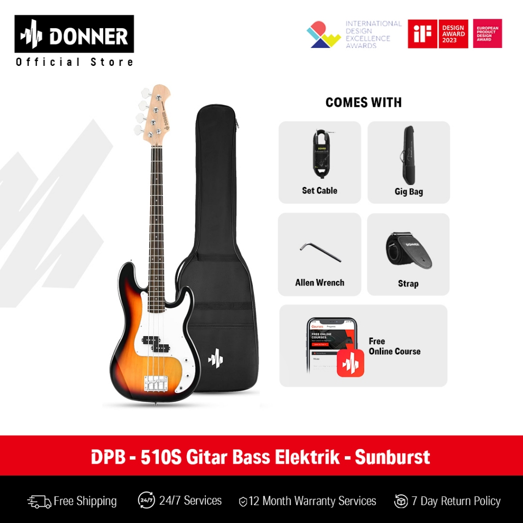 Donner DPB - 510S Gitar Bass Elektrik - Sunburst
