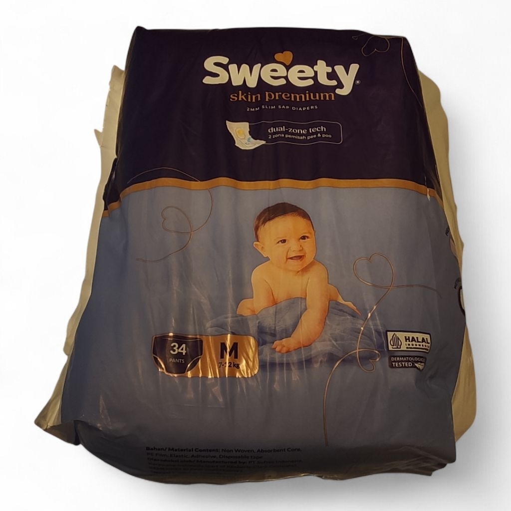 Sweety Skin Premium Popok Bayi Perekat 2MM Slim SAP Diapers Dual Zone Tech Ukuran M 34 Pcs