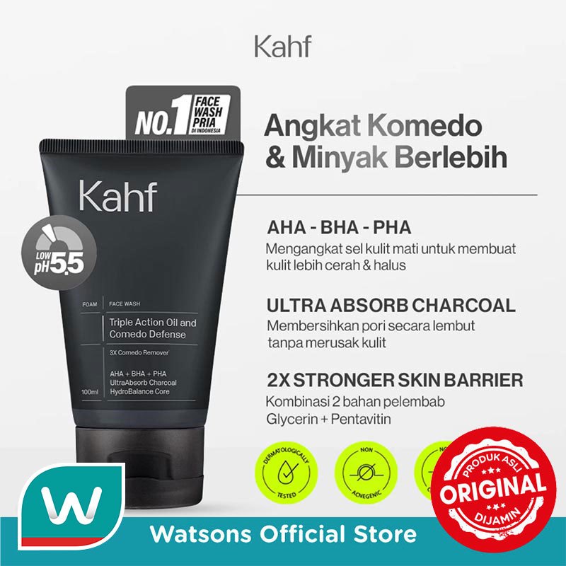 Kahf Triple Action Oil and Comedo Defense Face Wash 100 ml - Sabun Cuci Muka Pria Membantu Lawan Kom