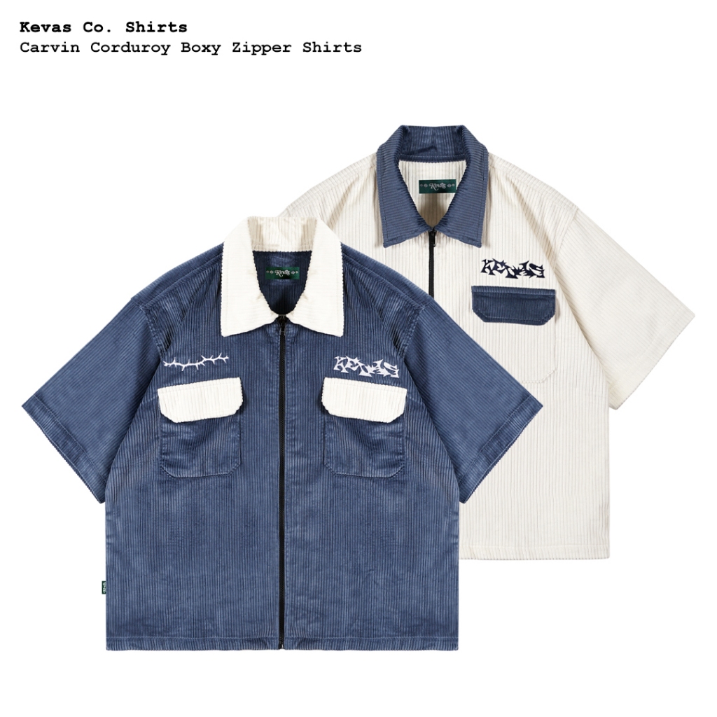 Kevas Carvin Corduroy Boxy Zipper Shirts