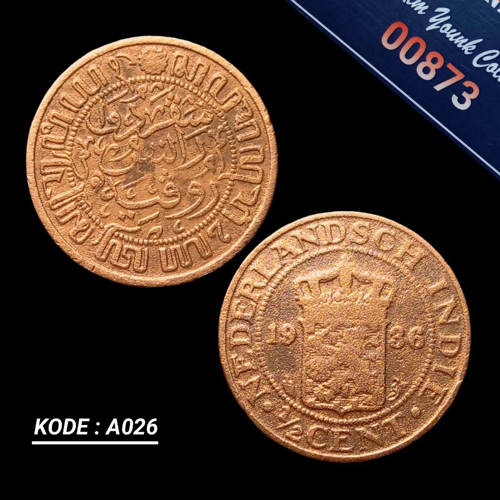 UKI026Coin 1/2 Cent Benggol Kecil (Nederlandsch Indie) Thn Tua 1936 Detail Bagus Sesuai Difoto Kode: