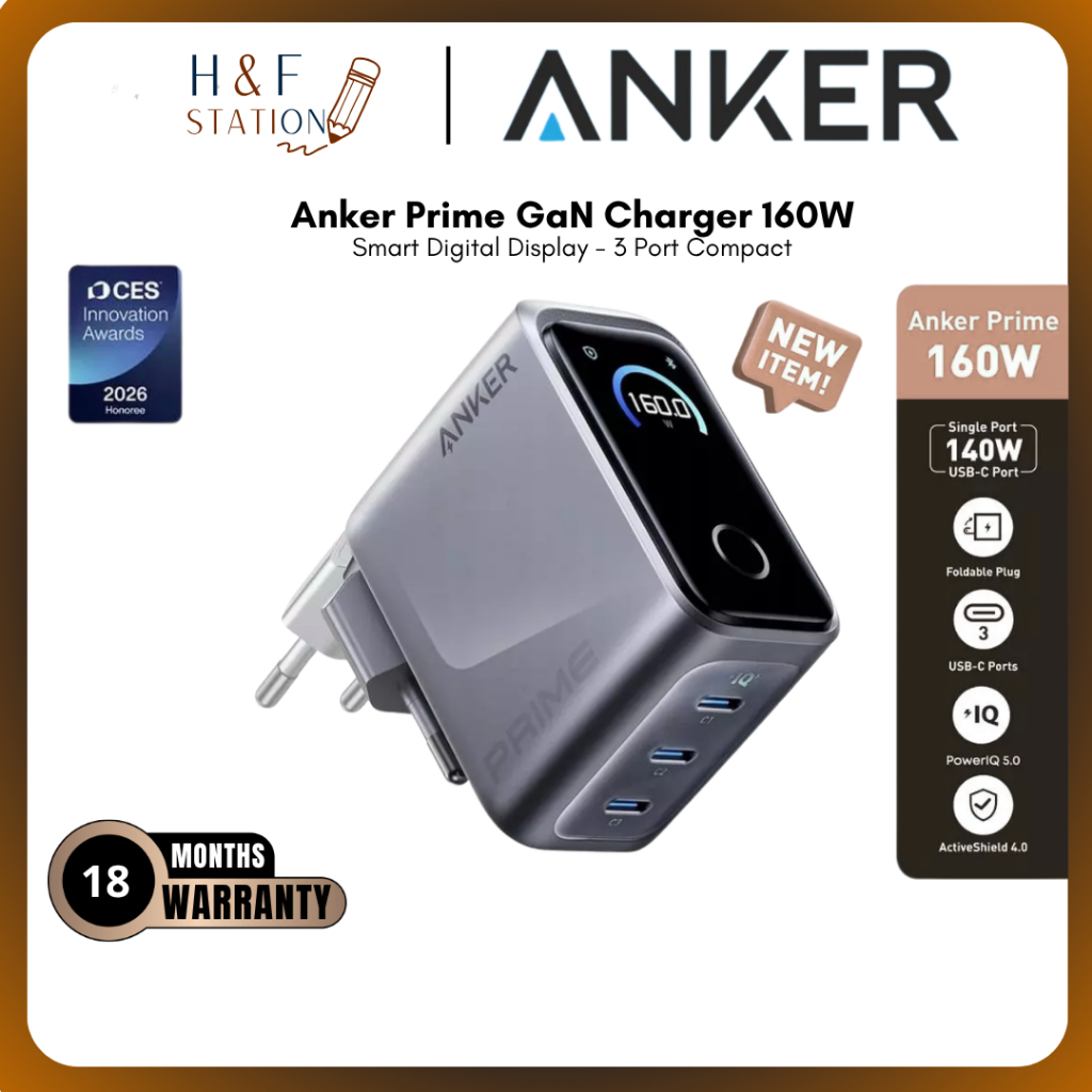 ANKER Prime GaN Charger 160W 3 Port Compact USB Type C Smart Display and Touch Control 140W 27W 30W 