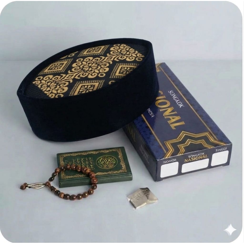 Peci Songkok Beludru Hitam Premium Motif Bordir Emas Dewasa dan Anak