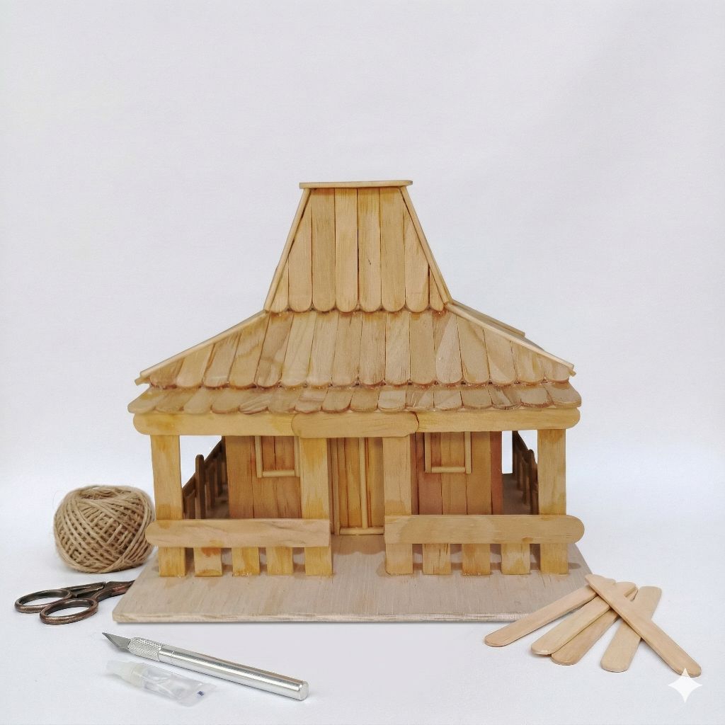 Miniatur prakarya Rumah Adat Joglo Dari Stik Eskrim