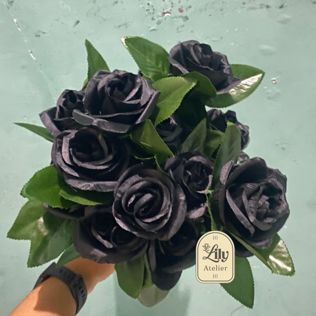 Bunga Mawar Hitam Artificial / Mawar Palsu Dekorasi