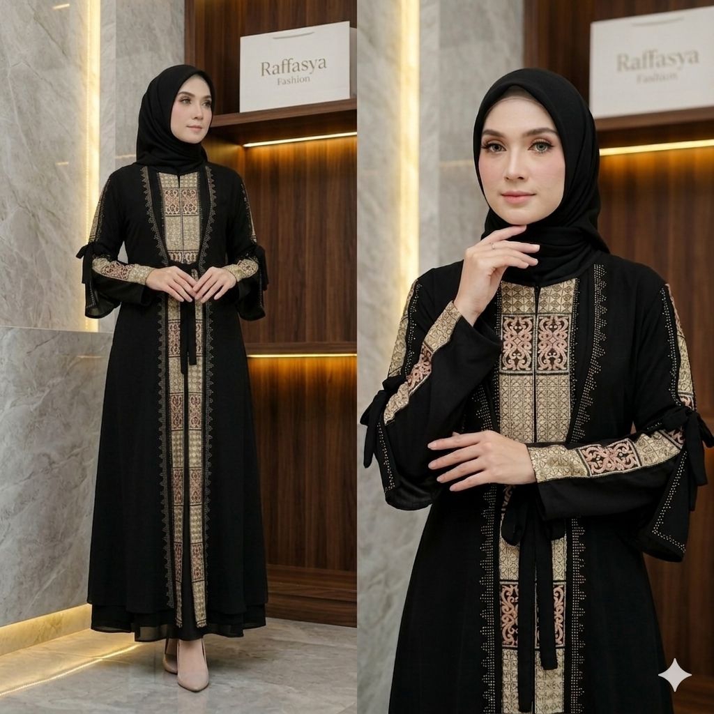 GAMIS ABAYA TURKEY BORDIR LURUS BUNGA LILY WARNA