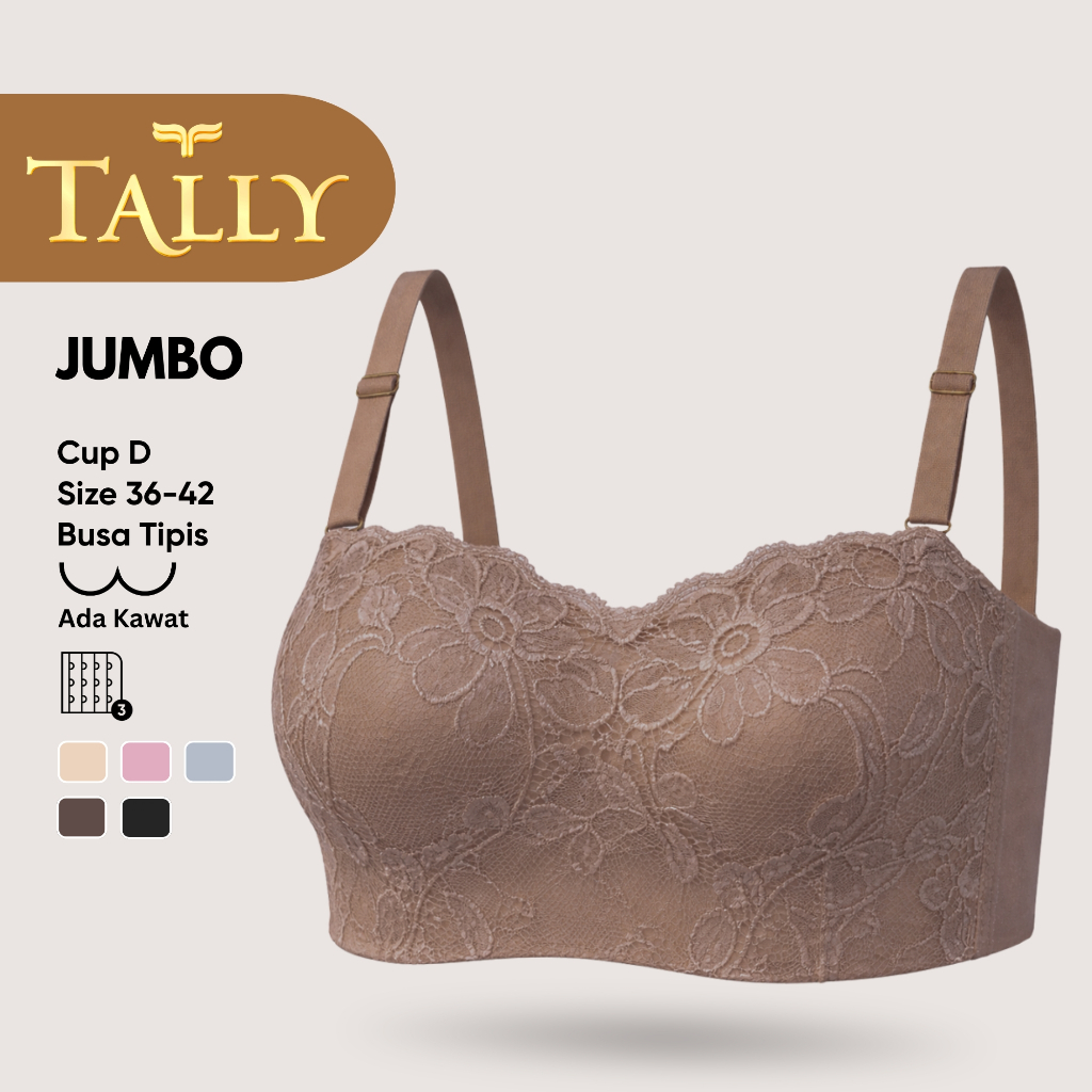 TALLY Bra JUMBO Ada Kawat Busa Tipis Bahan Seamless Brokat CUP D Kait 3 Bra Setengah Cup BH 5598 Sar