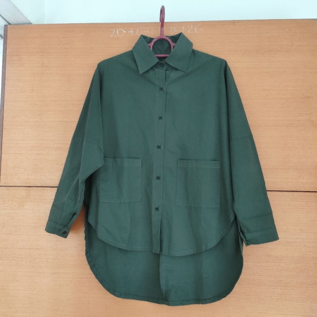 kemeja blouse blus atasan  katun hijau army