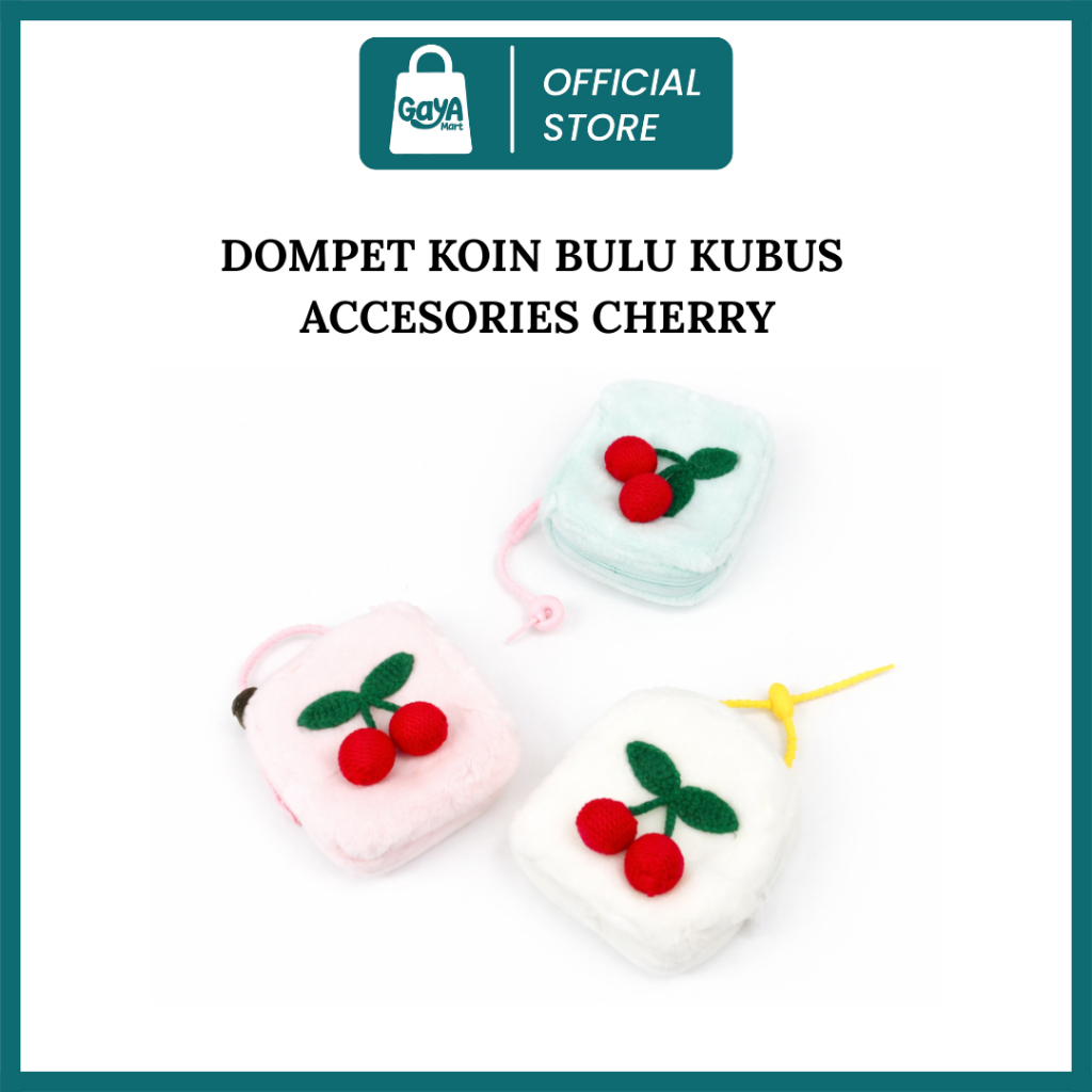Dompet Koin Bulu Lucu / Coin Pouch Bulu Mini / Dompet Receh Praktis Kubus Cherry