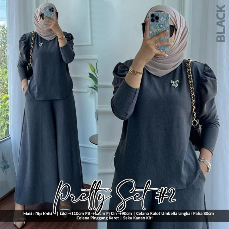 One Set Kekinian Korean Style Pretty Set WD Bahan Knit Premium Size M L XL XXL XXXL Setcel Jumbo Ld 