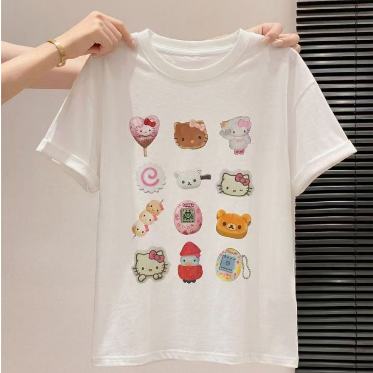 Kaos Wanita Putih Motif Grafis Koleksi Sanrio yang Kekinian | Baju Atasan Kekinian COD