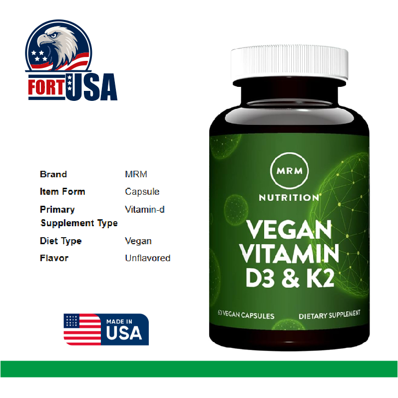 MRM Nutrition, Vegan Vitamin D3K2, 60 Vegan Capsules/D3 2500 K2 80mcg/Non GMO