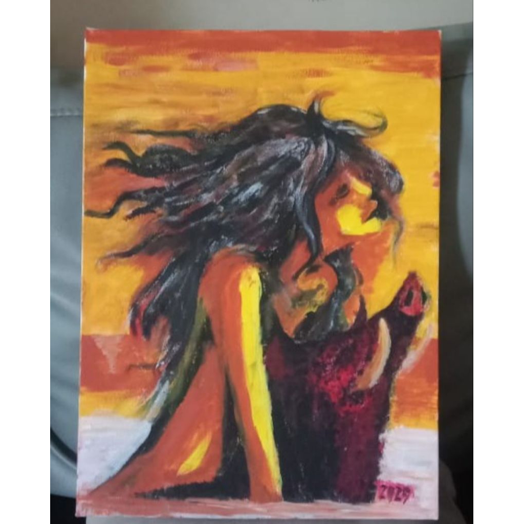 "Woman on Boar" Lukisan dari Cat Acrilic pada kanvas