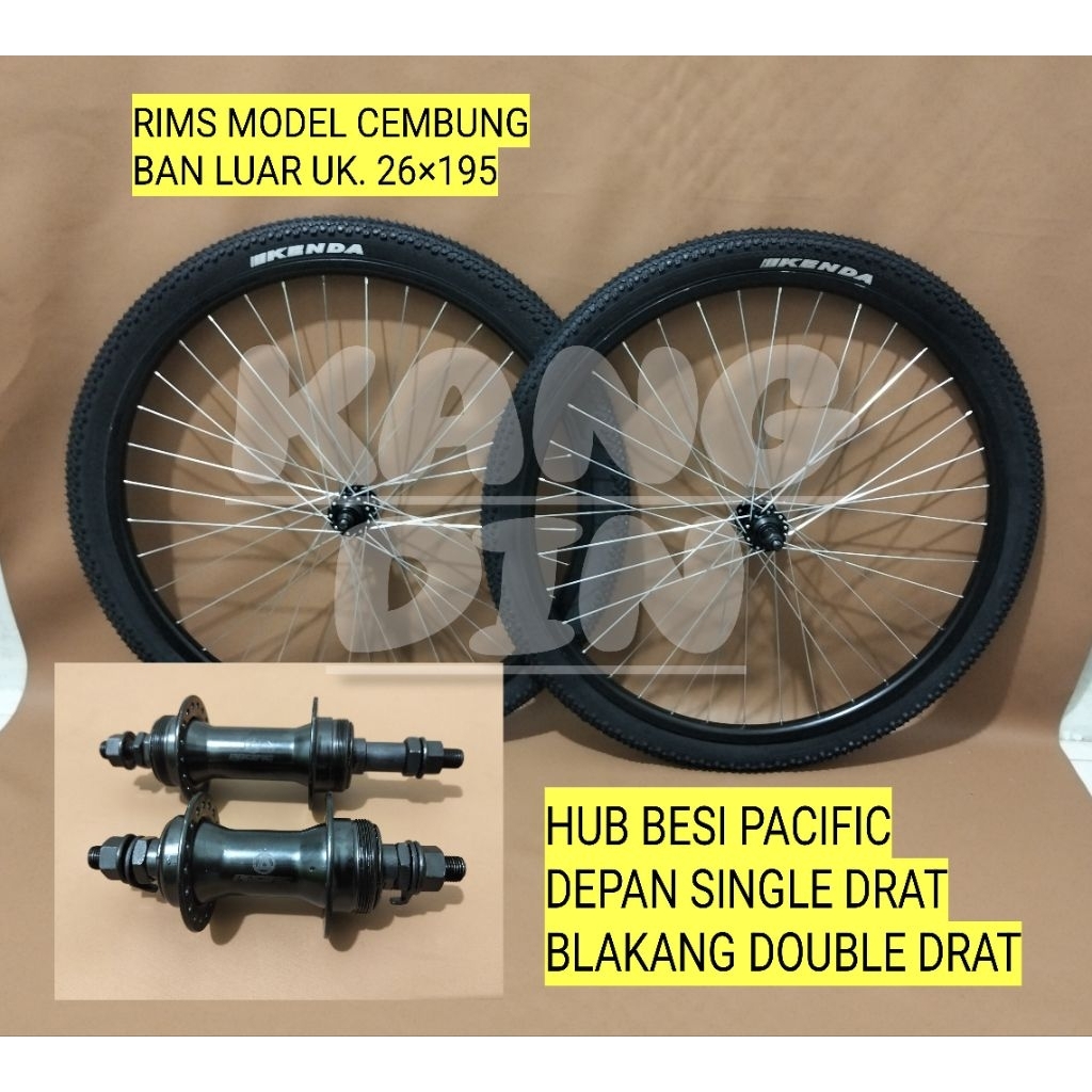 15) Wheelset Velg Sepeda Ukuran 26 Rims Alloy Hub Besi Drat Ulir Sepasang Depan Belakang
