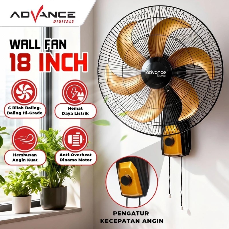Kipas Angin dinding Advance WF-1835 18 inci baling 5 stainless kipas angin Tornado fan Swing / kipas