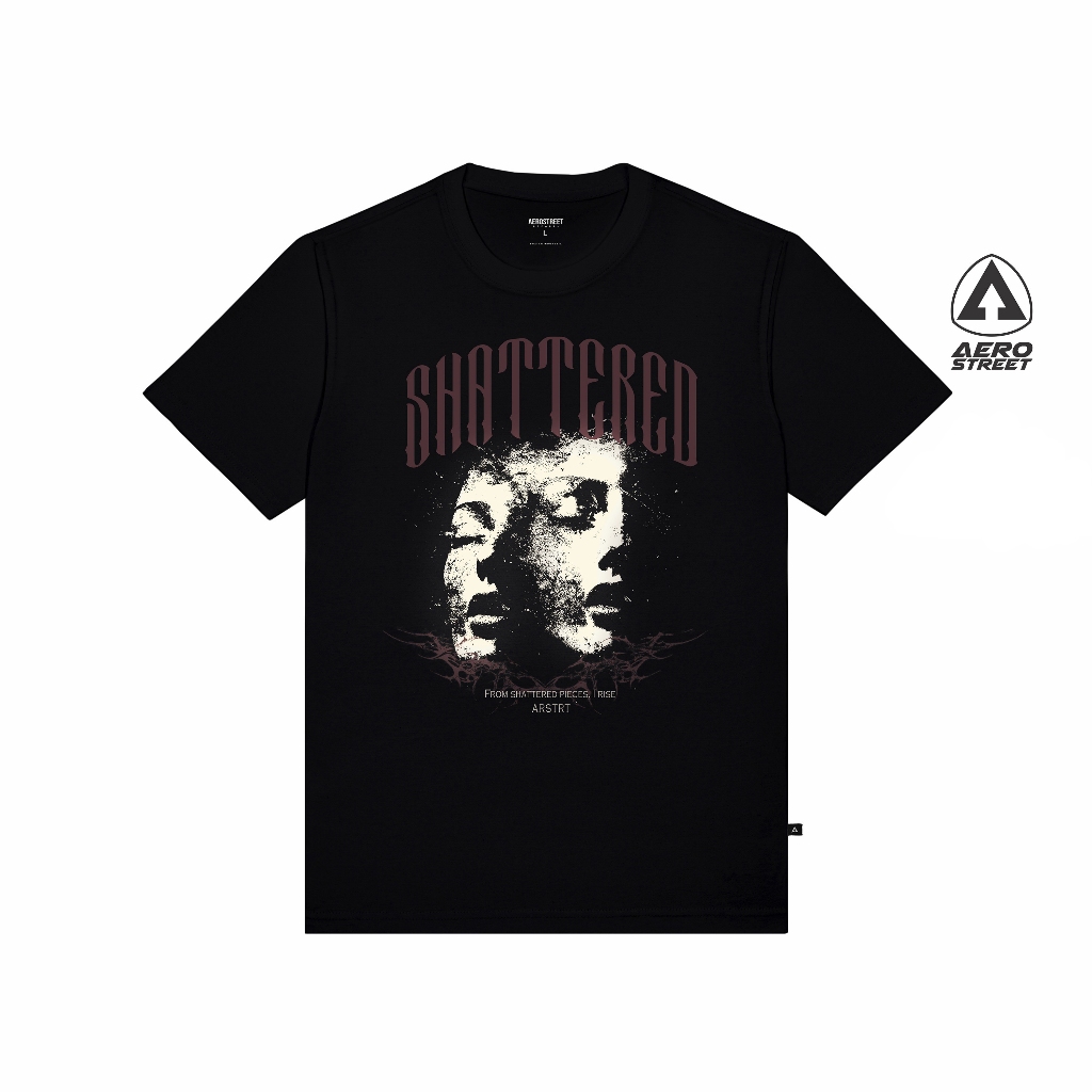 Aerostreet Shattered Kaos Pria Hitam T-shirt Cowok Men Casual Cotton Combed Adem Tidak Panas
