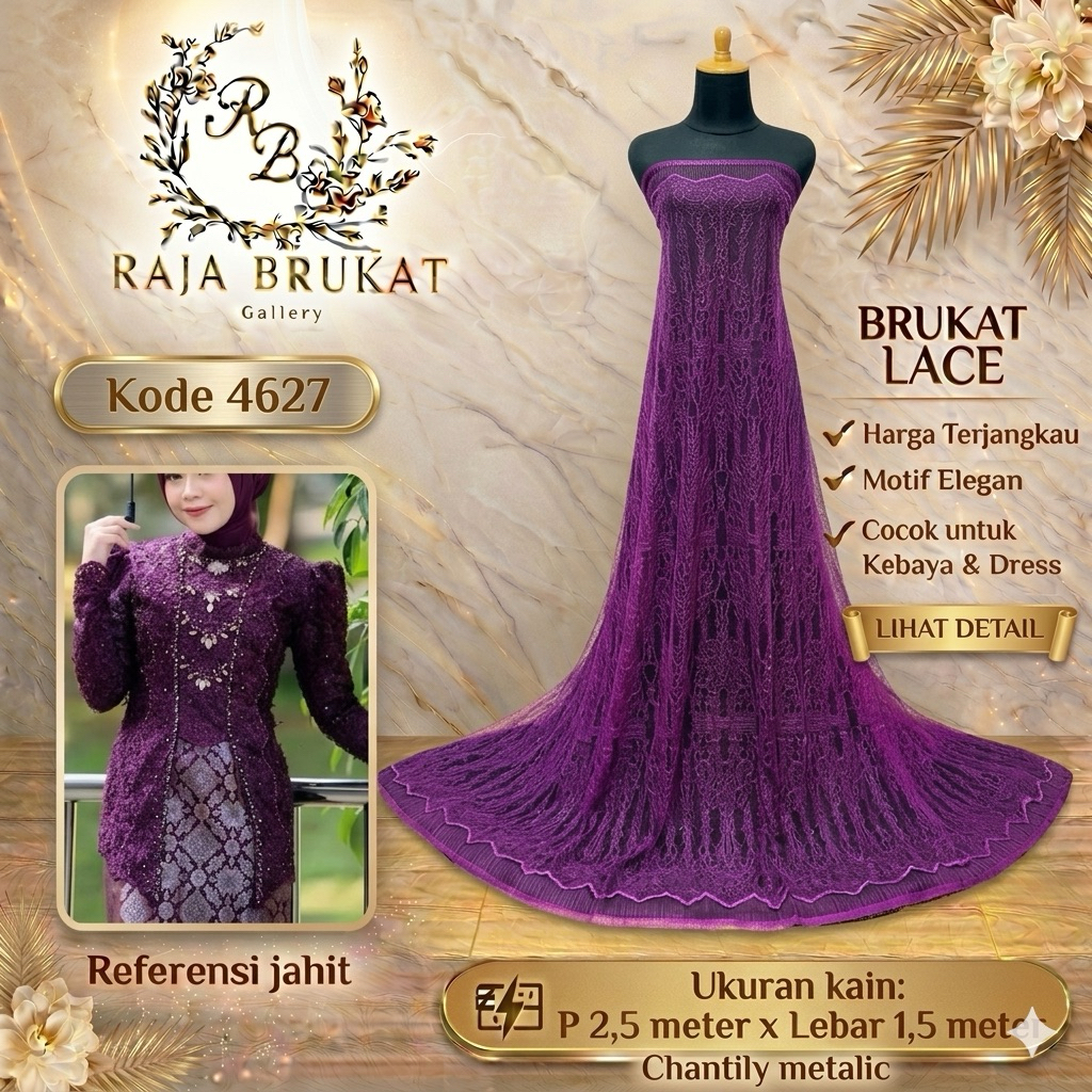 Kain Panel Brukat Semi Prancis Chantily Metalic - 4627 - Grade B - Panjang 2,5 m Lebar 1,5 m - Kain 