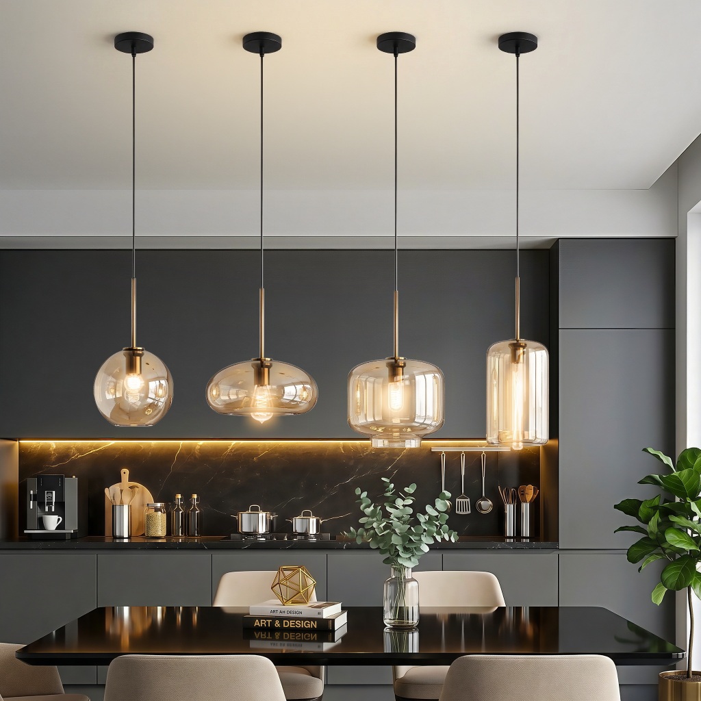 Lampu Gantung Kaca Teh Minimalis Nordic Modern Restoran Tidur Kamar Meja Makan Minibar Hotel Cafe