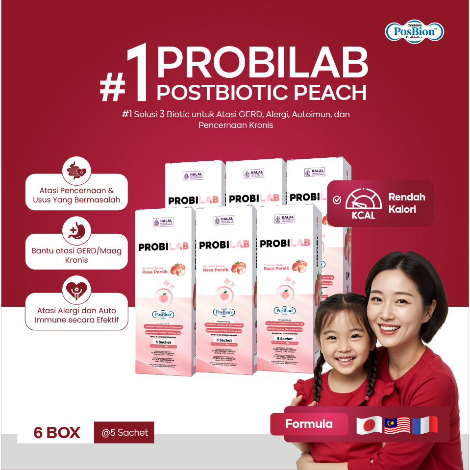 PROBILAB Kids Peach 6 Box – Minuman 3 Biotik Anak | Solusi GTM, Nafsu Makan Naik, BAB Lancar, Atasi 