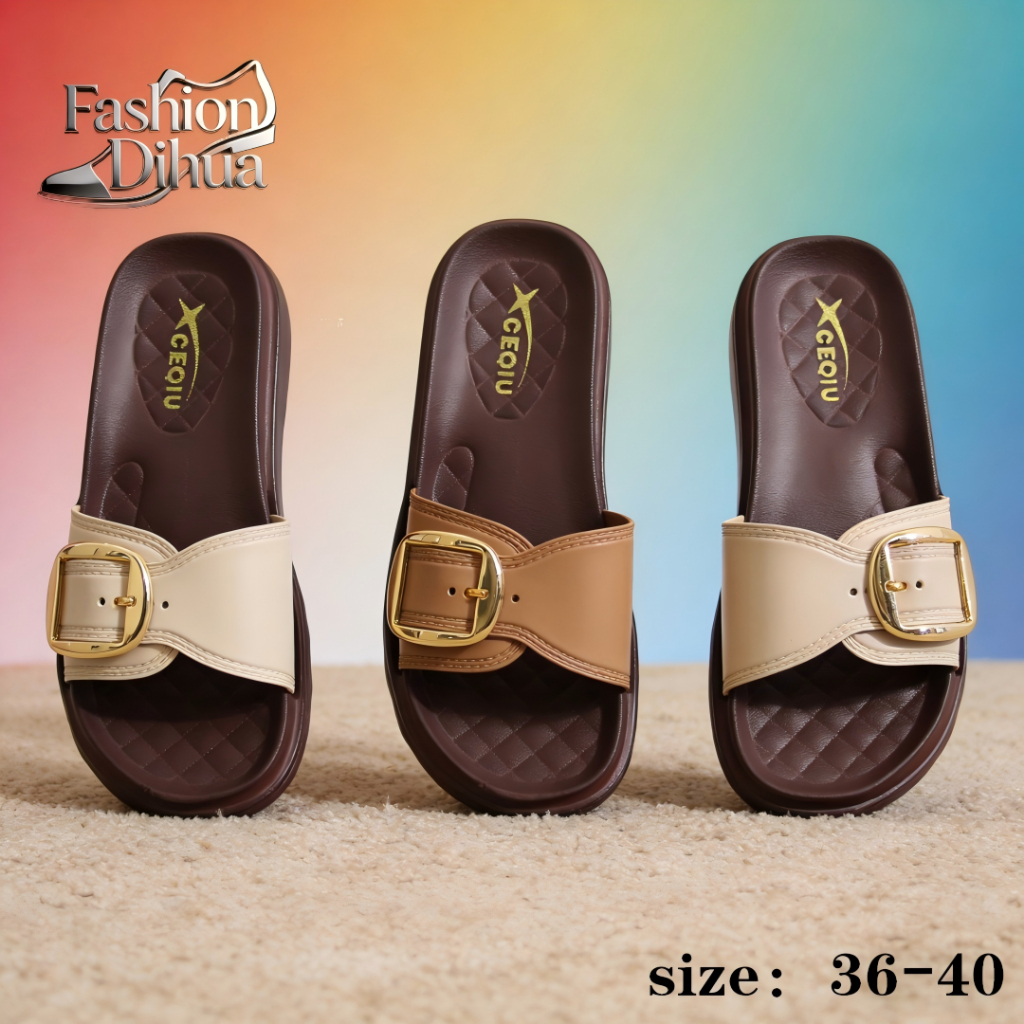 MILO KHAKI CREAM Sandal Wanita Flatshoes Karet Empuk Anti Selip Ringan Nyaman Elegan Kekinian Vintag
