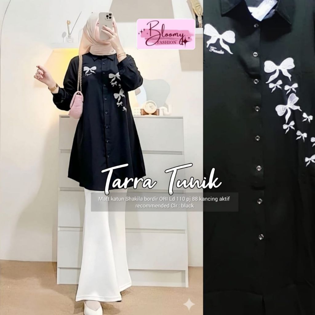 Tarra Tunik Atasan Muslim Wanita Katun Shakila Bordir Halus
