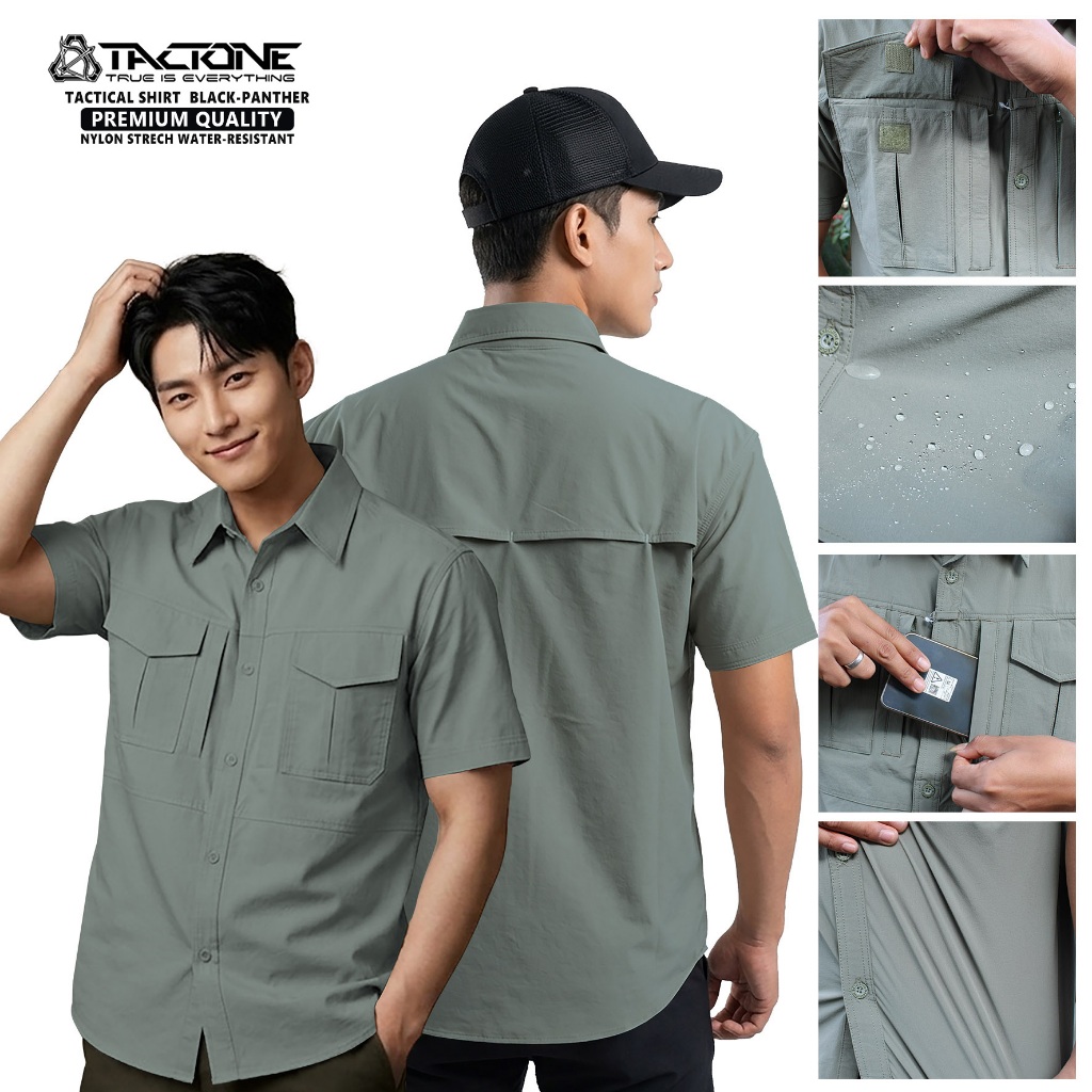 RG-TAC  Kemeja ajudan Polos nylon Strech  Pria Front Button Left Pocket ,water-resistant