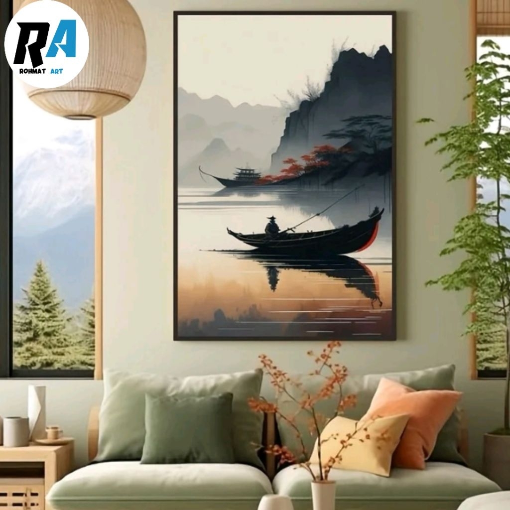 lukisan dinding vintage pemandangan jepang aesthetic –lukisan asli buatan tangan –lukisan siap pajan