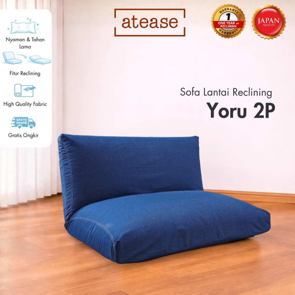 hiyori atease Yoru 2P Denim Blue – Sofa 2 Seater / Sofa Bed Lantai Lesehan Minimalis Sofa Tatami Jep