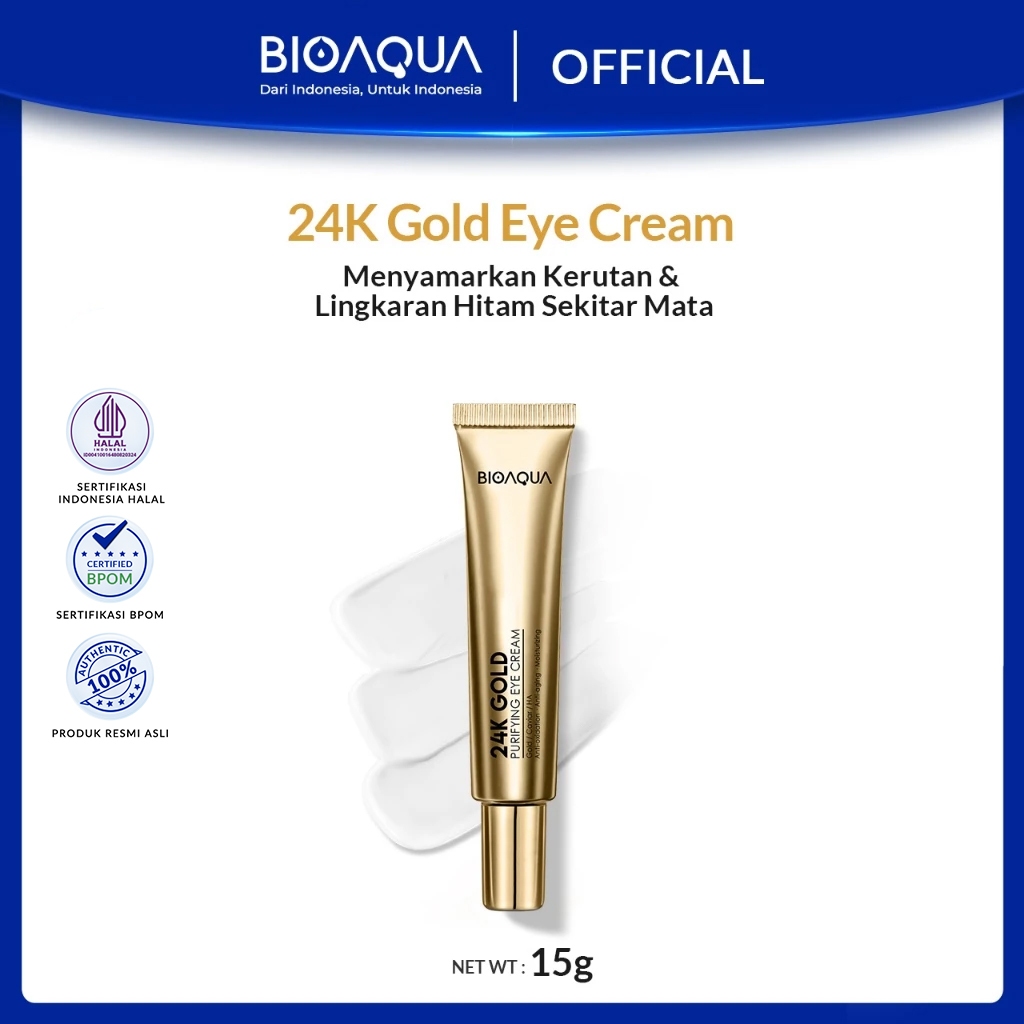 BIOAQUA 24K Gold Purifying Eye Cream Eye Serum Moisturizing Serum Mata Panda 15g to Mengurangi Garis