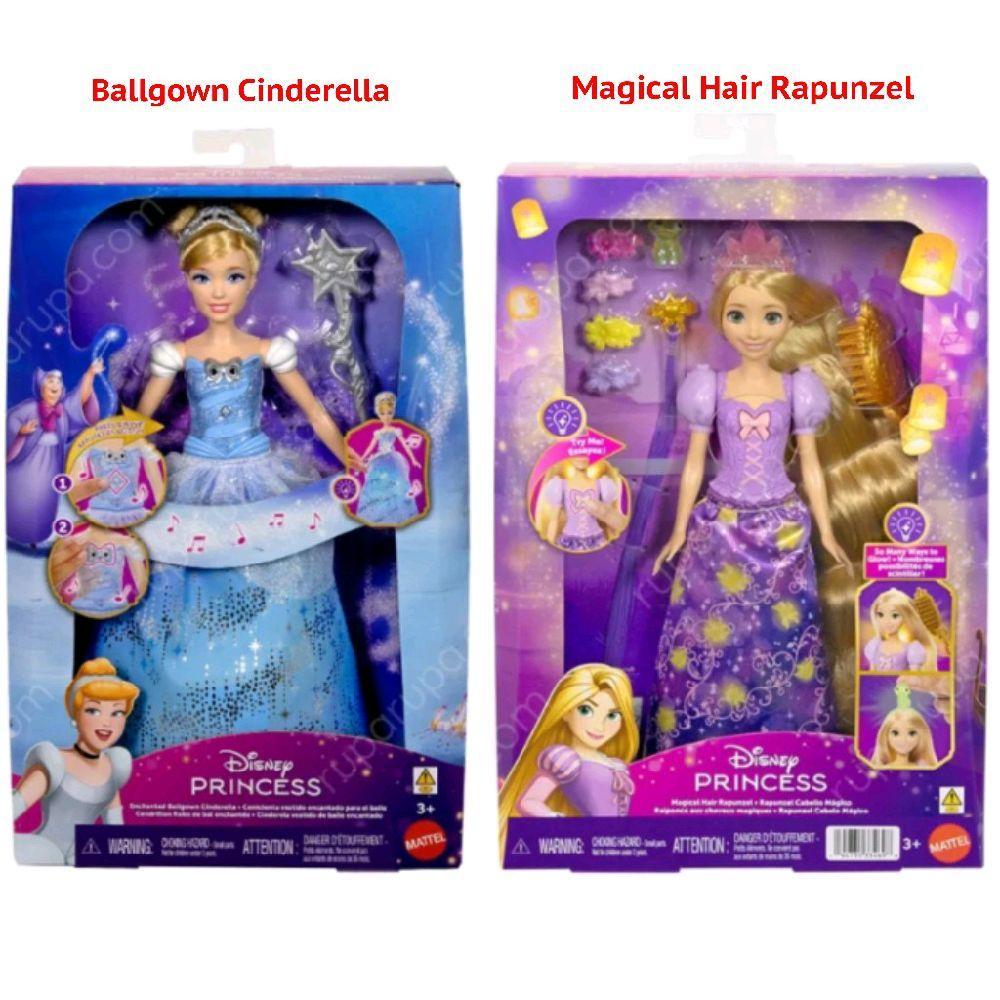 Mainan Boneka Barbie Disney Princess Enchanted Ballgown Cinderella Magical Hair Rapunzel with Akseso