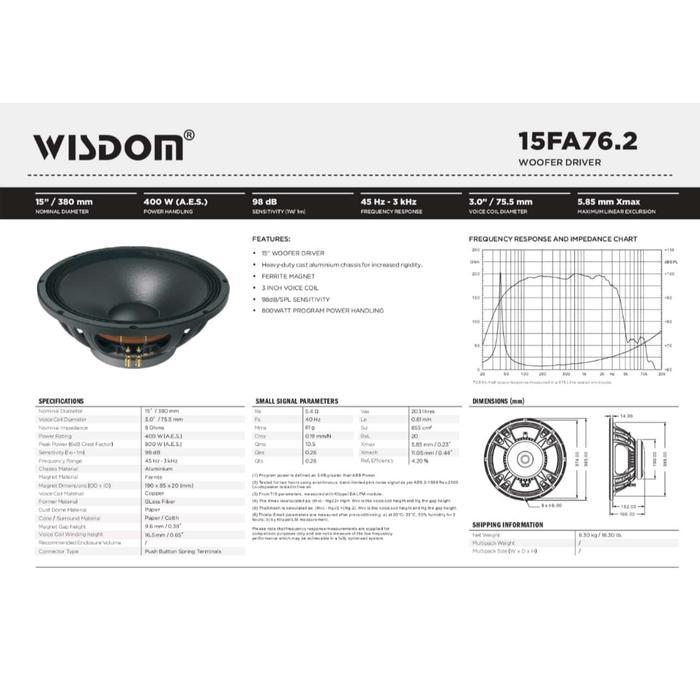 COMPONENT WISDOM 15FA76.2 / 15FA76 2 -- 15 INCH SPEAKER KOMPONEN ORIGINAL WISDOM 15 FA76.2