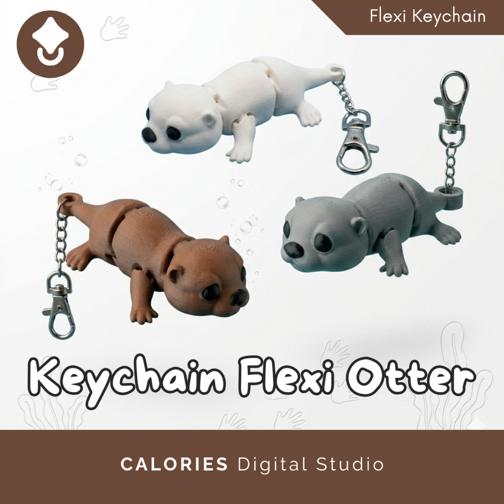 Gantungan Kunci Otter Flexi Articulated Berang Berang Lucu Aksesoris Tas Keychain Unik 3D Print Kara