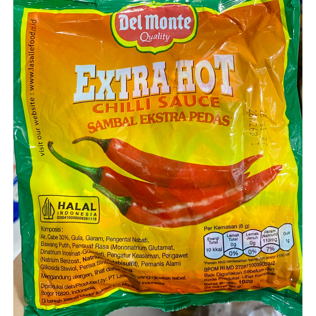 saos saus sambal stik saset cabe extra hot delmonte del monte 1 pack bungkus 8gram isi 24pcs termura