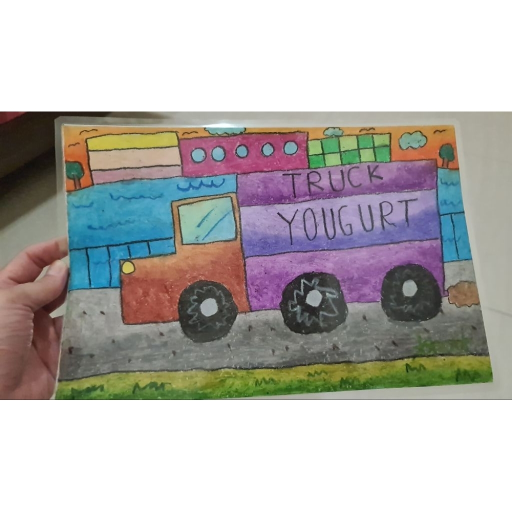 Hasil Karya Art Hobby Anak Mewarnai Menggambar Sudah Laminating MOBIL TRUCK