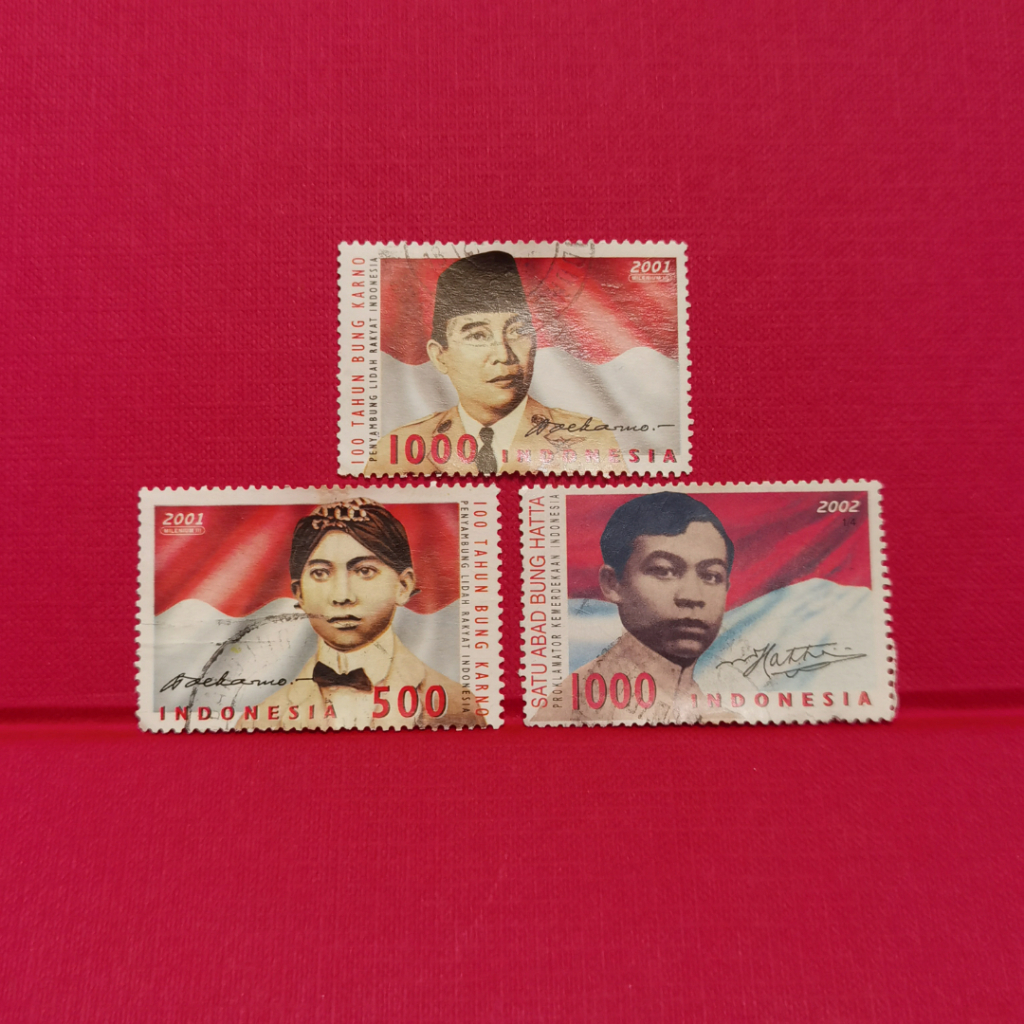 Prangko Indonesia Soekarno Hatta Set 3 Pcs 2001 1000 500 Rupiah Filateli