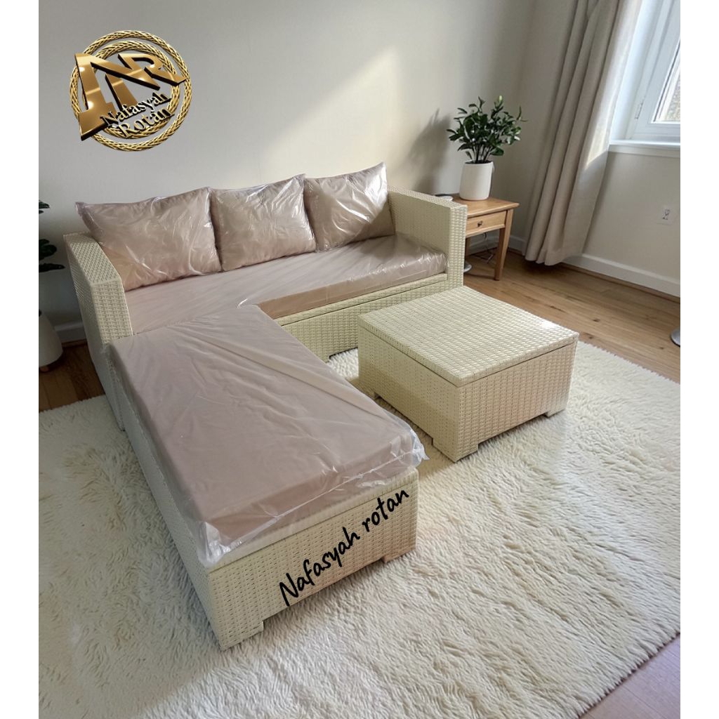 sofa L rangka alumunium - kain SR10 WATERPROOF