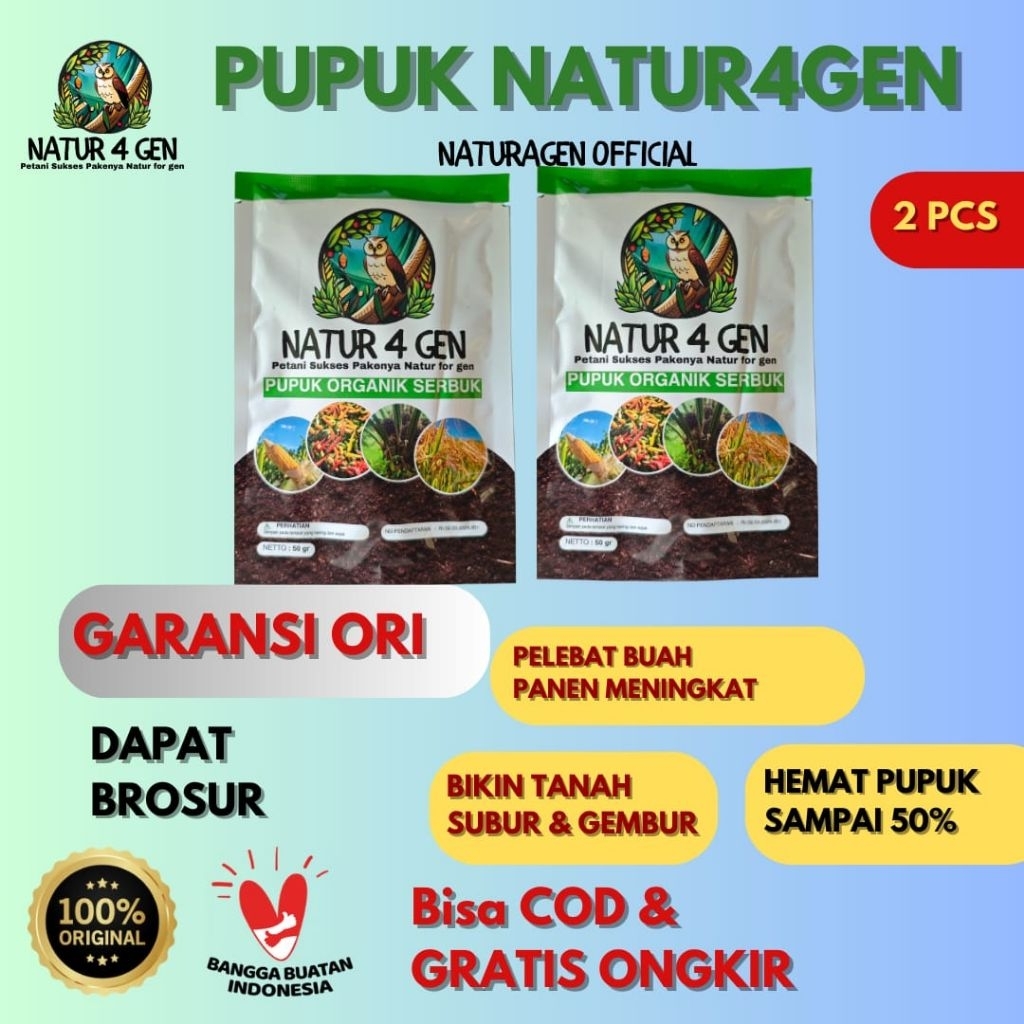 2 Pcs Pupuk Bio Organik  Natur4gen Pupuk Organik Naturagen Asli - Booster Padi Jagung Sawit - Penghe