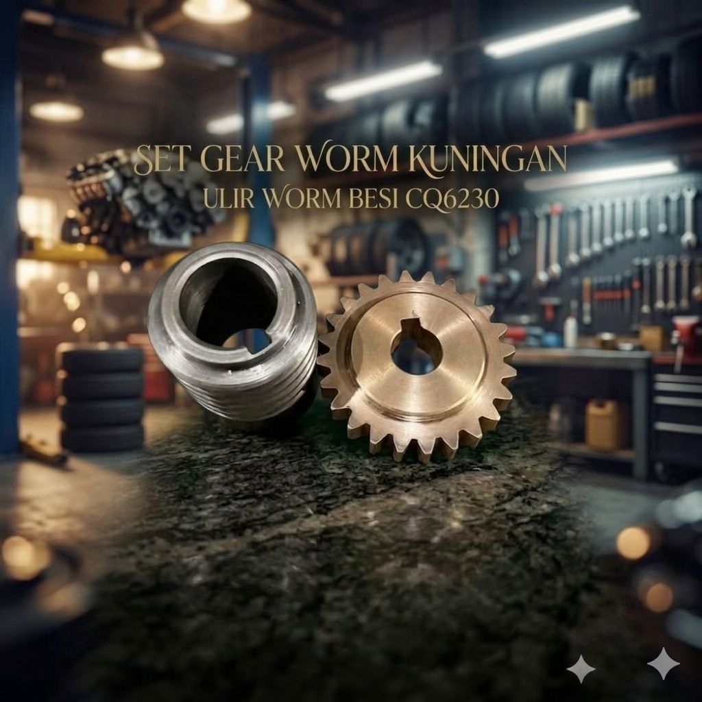 Stelan Ulir Worm Besi dan Roda Gigi Worm Kuningan Untuk Mesin Bubut CQ 6230