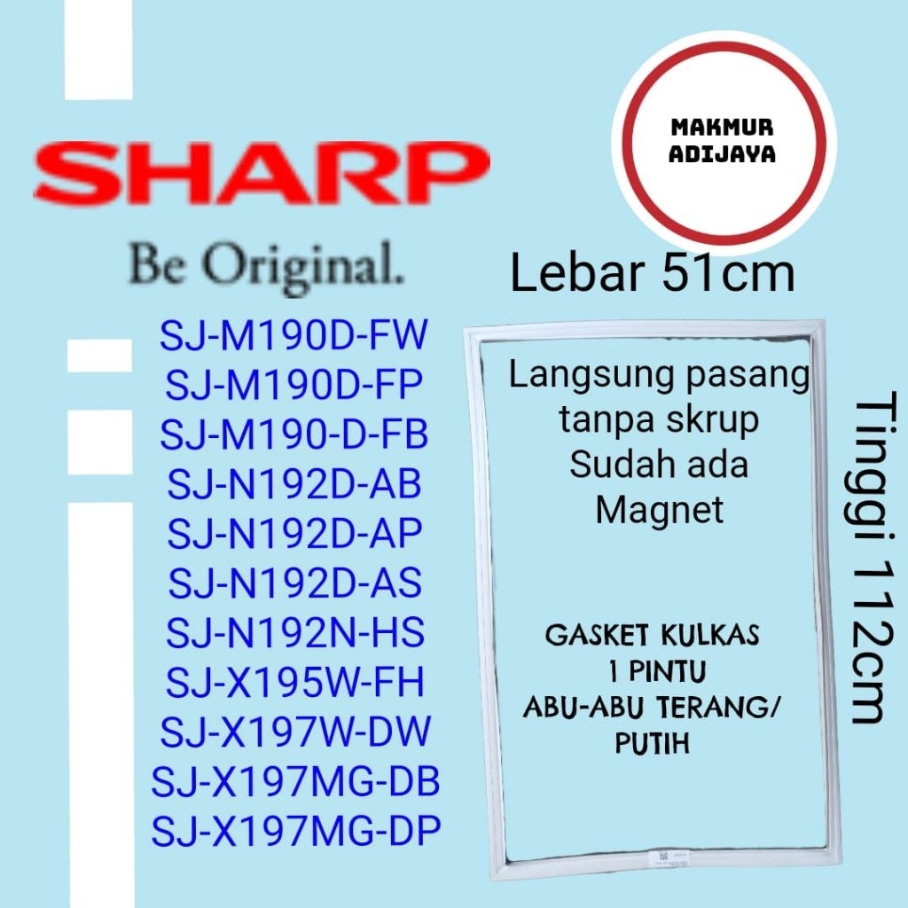 Gasket karet magnet kulkas sharp 1 pintu model SJ-M190 SJ-N192 SJ-X195 SJ-X197 Original