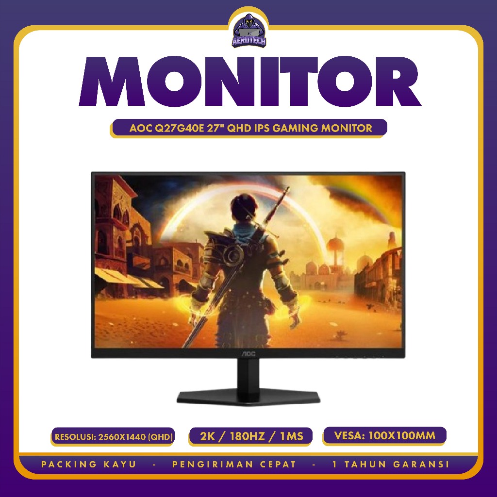 Monitor LED AOC Q27G40E 27" QHD 2K IPS 180Hz HDR10 1ms Gaming Monitor