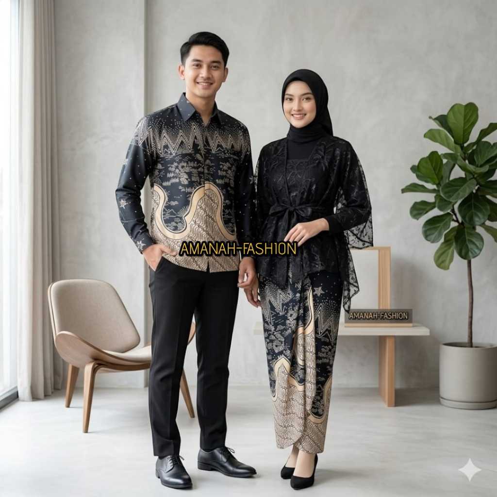 BATIK Baju Couple Batik Pria Wanita Silky Motif Batik Set Lengkap All Size