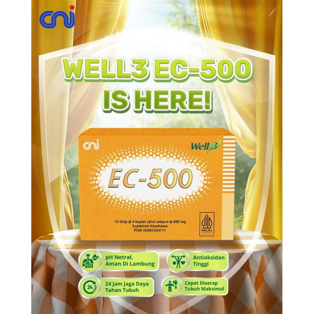 CNI Vitamin C Well3 EC-500 Isi 40 Tablet Tidak Asam Di Lambung Antioksidan Tinggi