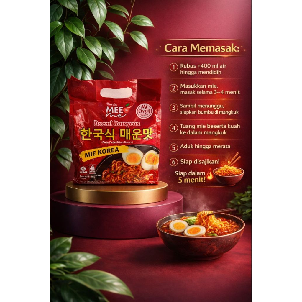 HNI Mee & Me Daemi Ramyeon Mie Korea Pedas Halal 435gr Mie Instan Korea Viral Kenyal Enak
