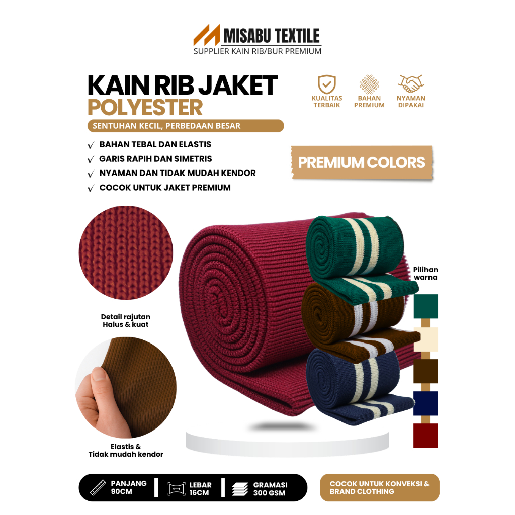 Rib jaket premium colors tebal meteran untuk lengan jacket bomber parasut varsity rajut premium bisa