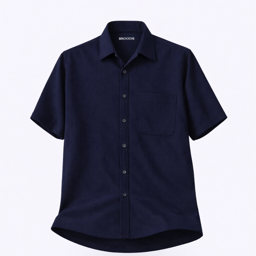 Broodis Kemeja Pendek Polos Biru Tua SOFTEE Short / MONTY series Navy Lengan Pendek Slimfit