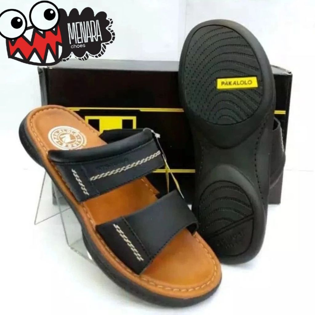 Sandal Pria PAKALOLO Hitam Coklat Sol Tebal Tali Elastis Slip-On Nyaman