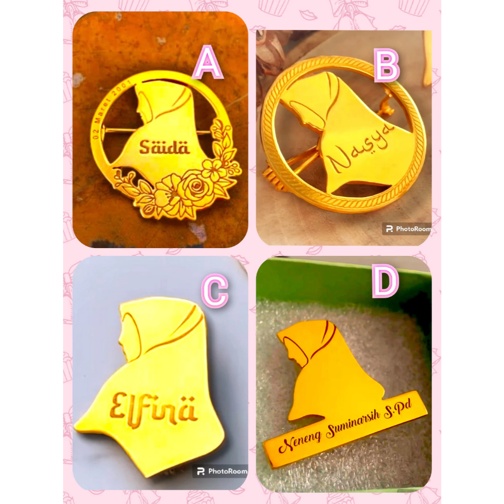 pin bros Nama Lapis Emas   Titanium  Wanita  Muslimah  Hijab  Bros Jilbab  Cantik