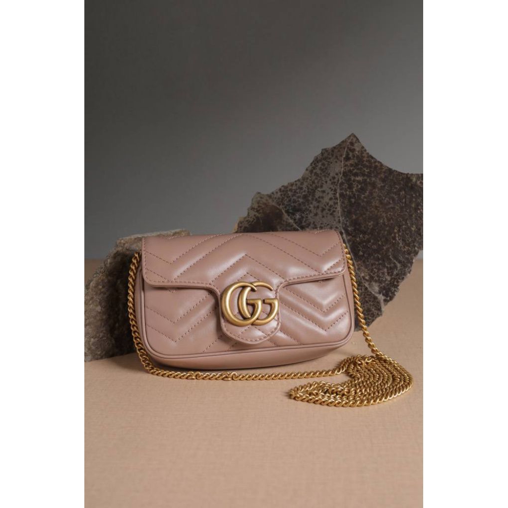 Gucci GG Super Mini Marmont Nude Ghw
