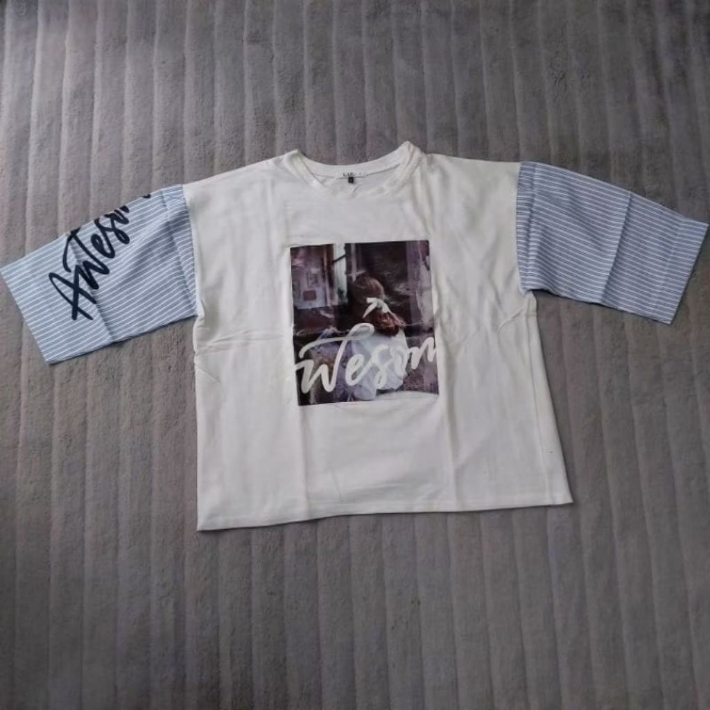 Blouse Wanita Biru Putih Sablon Los Angeles Project – Casual Stylish