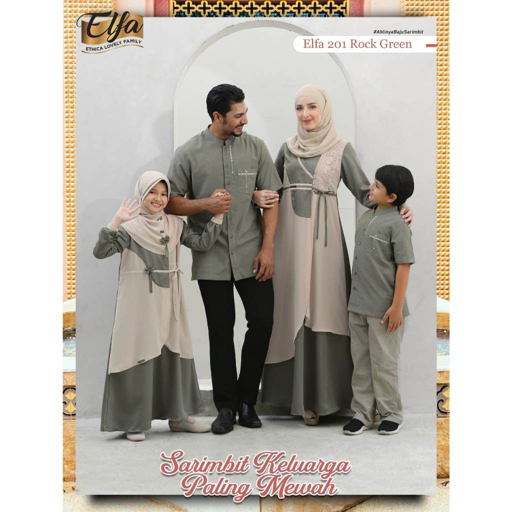 (COD) READY TERMURAH SARIMBIT/ COUPLE KELUARGA BY ETHICA ELFA 201 ROCK GREEN GAMIS ANAK